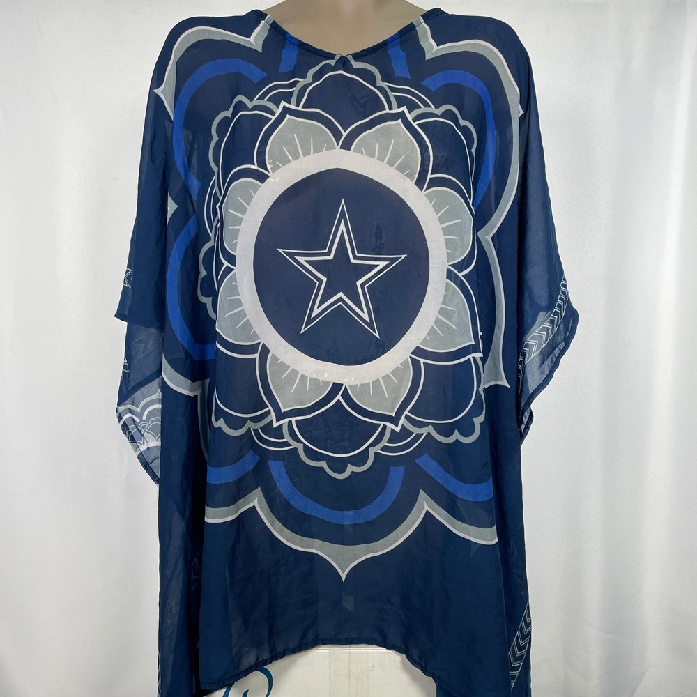 Dallas Cowboys NFL Blue Mandala Star Caftan Poncho Cover Up Women's One Size
